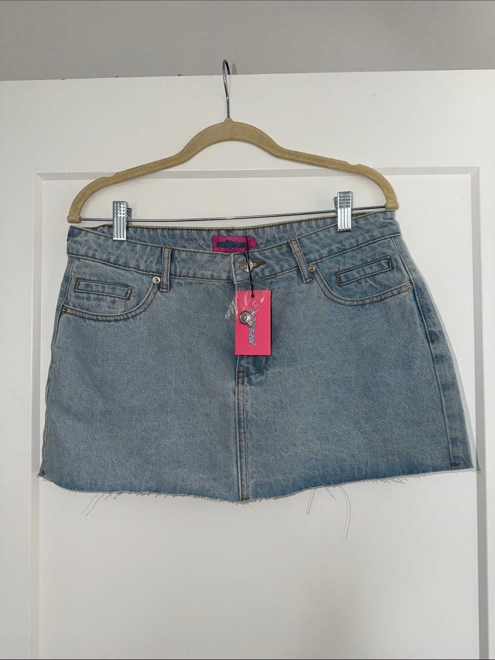 Edikted Women's Light Blue Denim Mini Skirt Size Large
